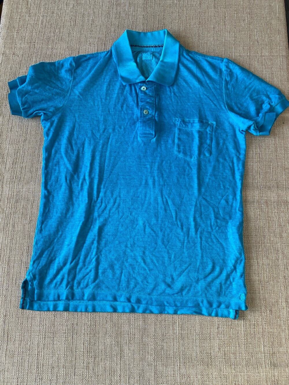 120% Lino Linen Blend Short Sleeve T Shirt Blue  M